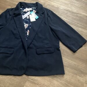 Skies Are Blue Collarless Blazer Curvy 2X Blue Open 3/4 Sleeve Soft